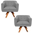 Poltrona Sala Decorativa Kit 2 Julia Giratória Madeira Linho