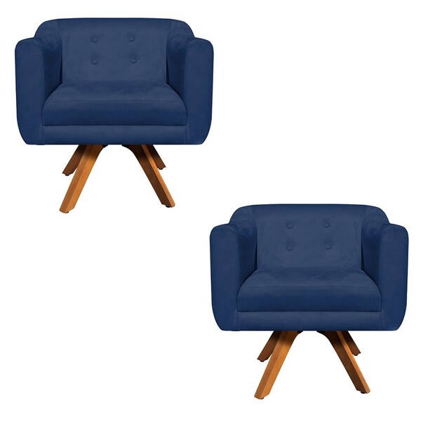 Poltrona Sala Decorativa Kit 2 Julia Giratória Madeira Suede