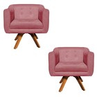 Poltrona Sala Decorativa Kit 2 Julia Giratória Madeira Suede