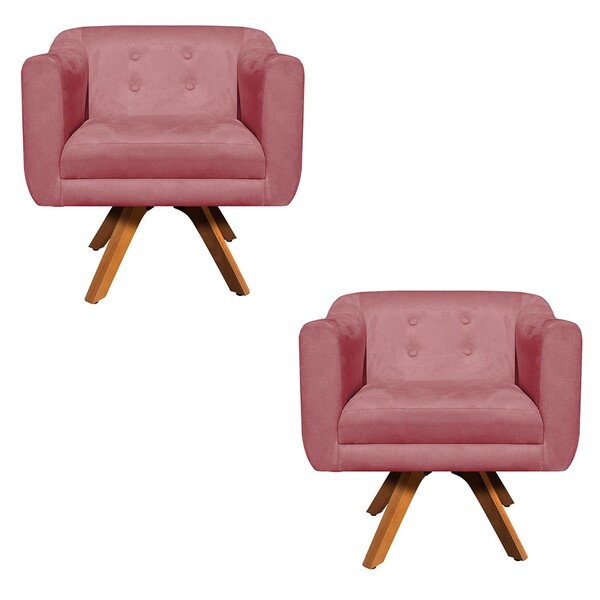Poltrona Sala Decorativa Kit 2 Julia Giratória Madeira Suede