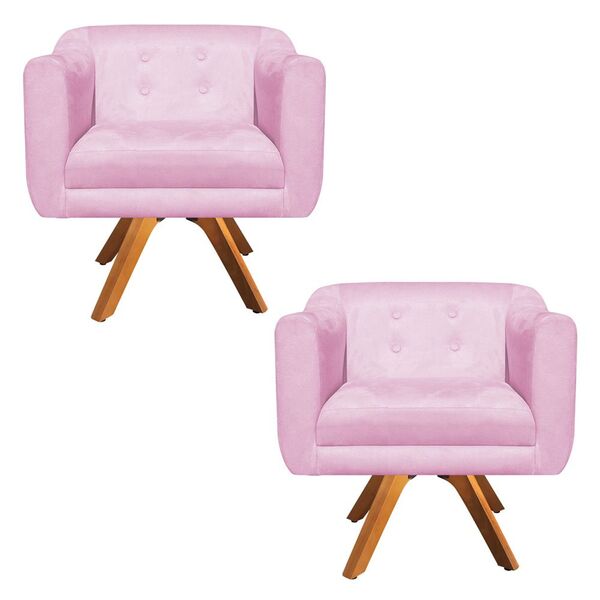 Poltrona Sala Decorativa Kit 2 Julia Giratória Madeira Suede