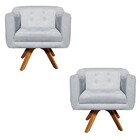 Poltrona Sala Decorativa Kit 2 Julia Giratória Madeira Suede
