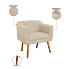 Poltrona Sala Decorativa Kit 2 Julia Pé Palito Castanho Linho