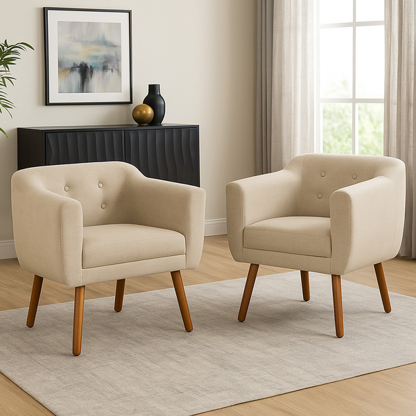 Poltrona Sala Decorativa Kit 2 Julia Pé Palito Castanho Linho