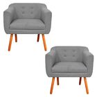 Poltrona Sala Decorativa Kit 2 Julia Pé Palito Castanho Linho