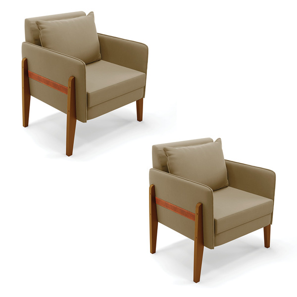 Poltrona Sala Decorativa Kit 2 Lana Suede Marrom Rato Base De