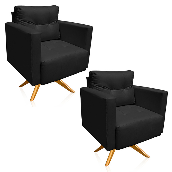 Poltrona Sala Decorativa Kit 2 Livia Giratória Madeira Sintét