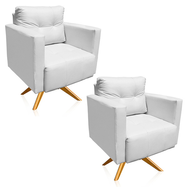 Poltrona Sala Decorativa Kit 2 Livia Giratória Madeira Sintét
