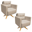 Poltrona Sala Decorativa Kit 2 Livia Giratória Madeira Sintét