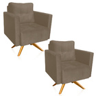 Poltrona Sala Decorativa Kit 2 Livia Giratória Madeira Suede