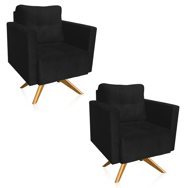 Poltrona Sala Decorativa Kit 2 Livia Giratória Madeira Suede