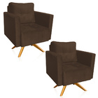 Poltrona Sala Decorativa Kit 2 Livia Giratória Madeira Suede
