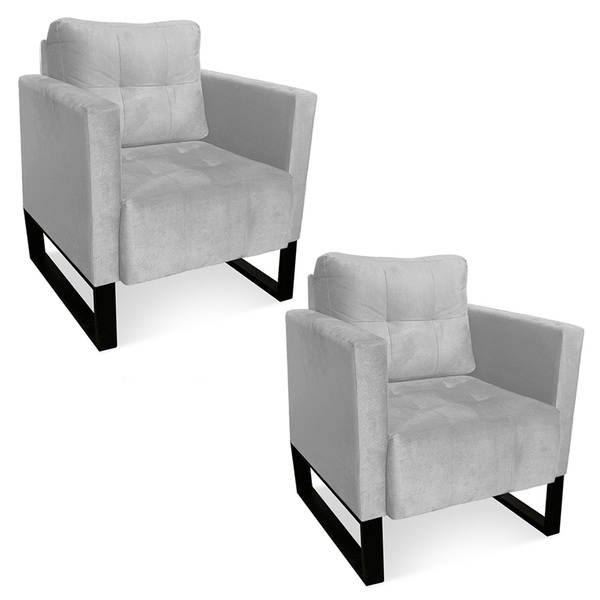 Poltrona Sala Decorativa Kit 2 Livia Industrial Preto Suede C