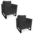 Poltrona Sala Decorativa Kit 2 Livia Industrial Preto Suede M