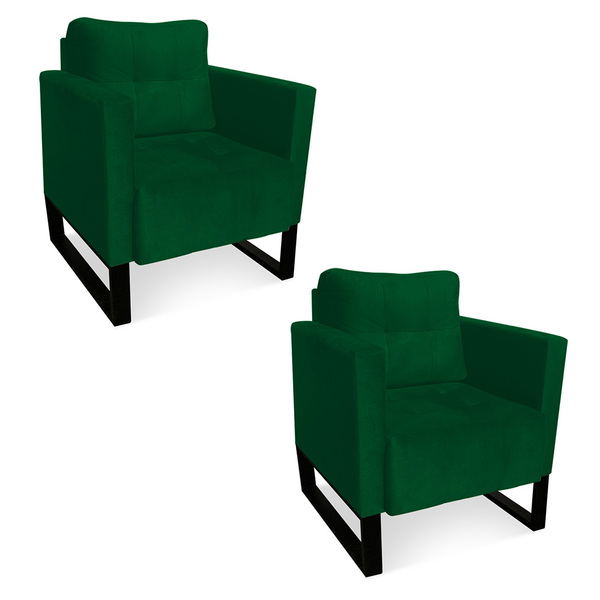 Poltrona Sala Decorativa Kit 2 Livia Industrial Preto Suede M