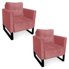 Poltrona Sala Decorativa Kit 2 Livia Industrial Preto Suede M