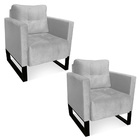 Poltrona Sala Decorativa Kit 2 Livia Industrial Preto Suede M