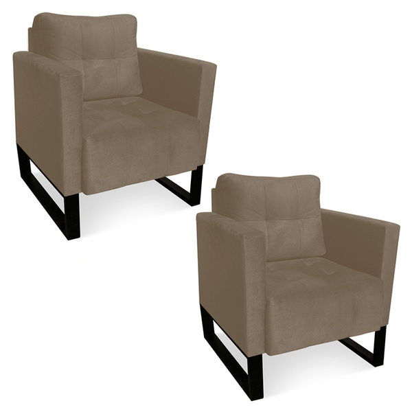 Poltrona Sala Decorativa Kit 2 Livia Industrial Preto Suede M