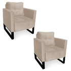 Poltrona Sala Decorativa Kit 2 Livia Industrial Preto Suede M