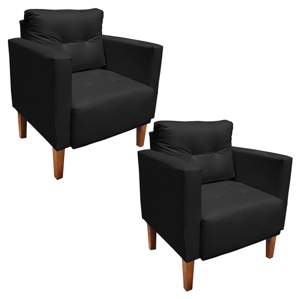 Poltrona Sala Decorativa Kit 2 Livia Pé Madeira Castanho Sint