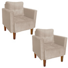 Poltrona Sala Decorativa Kit 2 Livia Pé Madeira Castanho Sued