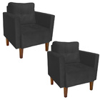 Poltrona Sala Decorativa Kit 2 Livia Pé Madeira Castanho Sued