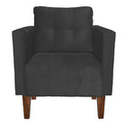 Poltrona Sala Decorativa Kit 2 Livia Pé Madeira Castanho Sued