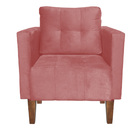 Poltrona Sala Decorativa Kit 2 Livia Pé Madeira Castanho Sued