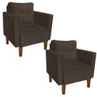 Poltrona Sala Decorativa Kit 2 Livia Pé Madeira Castanho Sued