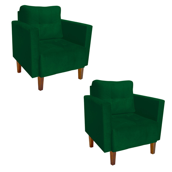 Poltrona Sala Decorativa Kit 2 Livia Pé Madeira Castanho Sued