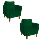 Poltrona Sala Decorativa Kit 2 Livia Pé Madeira Castanho Sued