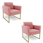 Poltrona Sala Decorativa Kit 2 Marisa Aço Industrial Dourado