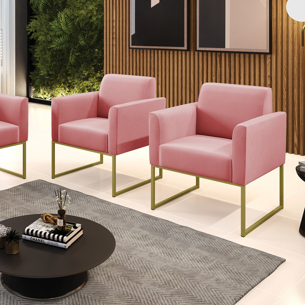 Poltrona Sala Decorativa Kit 2 Marisa Aço Industrial Dourado