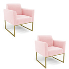 Poltrona Sala Decorativa Kit 2 Marisa Aço Industrial Dourado