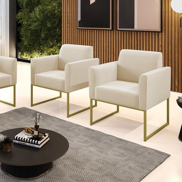 Poltrona Sala Decorativa Kit 2 Marisa Aço Industrial Dourado