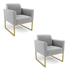 Poltrona Sala Decorativa Kit 2 Marisa Aço Industrial Dourado
