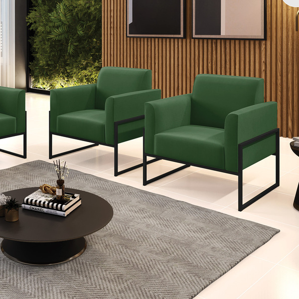 Poltrona Sala Decorativa Kit 2 Marisa Base Aço Industrial Alt