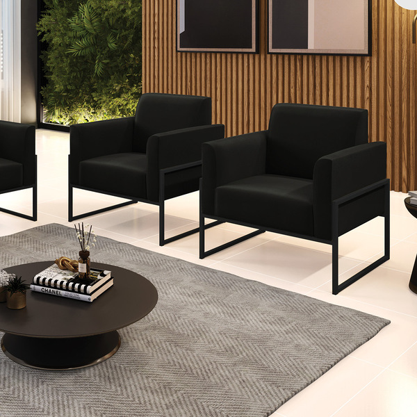 Poltrona Sala Decorativa Kit 2 Marisa Base Aço Industrial Alt