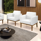 Poltrona Sala Decorativa Kit 2 Marisa Base Madeira Castanho S