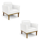 Poltrona Sala Decorativa Kit 2 Marisa Base Madeira Castanho S