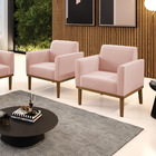 Poltrona Sala Decorativa Kit 2 Marisa Base Madeira Castanho V