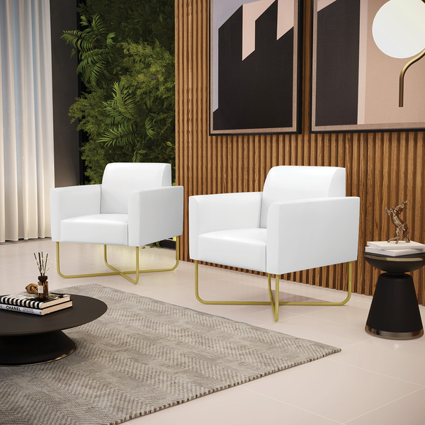 Poltrona Sala Decorativa Kit 2 Marisa Base X Industrial Doura