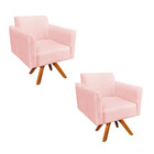 Poltrona Sala Decorativa Kit 2 Marisa Giratória Madeira Suede