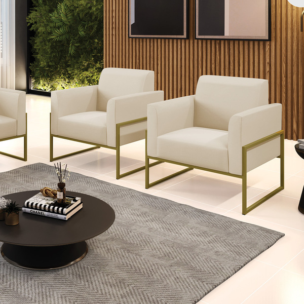 Poltrona Sala Decorativa Kit 2 Marisa Industrial Alta Dourada