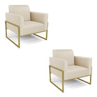 Poltrona Sala Decorativa Kit 2 Marisa Industrial Alta Dourada
