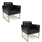 Poltrona Sala Decorativa Kit 2 Marisa Industrial Dourado Sint