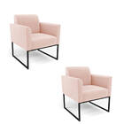 Poltrona Sala Decorativa Kit 2 Marisa Industrial Preto Veludo