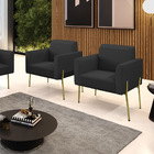 Poltrona Sala Decorativa Kit 2 Marisa Pé Aço Dourado Sintétic