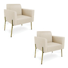 Poltrona Sala Decorativa Kit 2 Marisa Pé Aço Dourado Sintétic