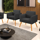 Poltrona Sala Decorativa Kit 2 Marisa Pé Palito Castanho Sint